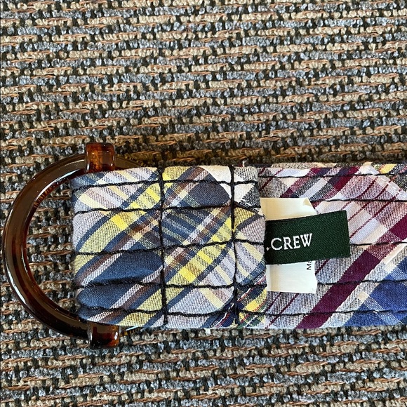 J. Crew Madras Plaid Cotton Belt w/Tortoise Shell Cinch Ring Y2K Vintage M/L - Picture 5 of 6